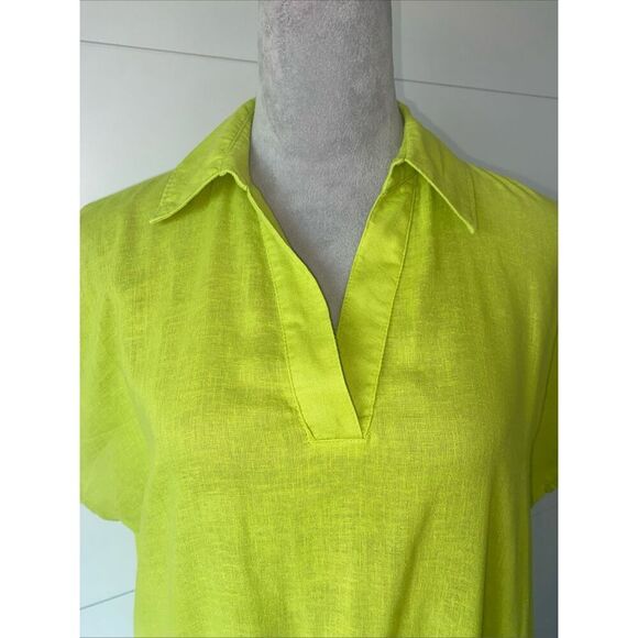 TAHARI Lime Green Linen Blend Midi Lagenlook Dress Pockets Size Medium - Picture 7 of 11